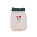 Off-white dog winter vest with green corduroy collar and D-ring leash attachment - S / White
