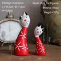 Set of two red wooden cat figurines, handcrafted decor for desk or living room shelf - Nordic Style Pair Cat Ornaments - Red
