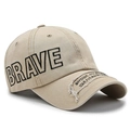 Beige cotton baseball cap featuring BRAVE side embroidery and distressed brim detail - Adjustable / Khaki