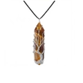 Detail of tiger eye crystal pendant featuring silver wire-wrapped tree of life design - Tiger Eye Stone Bracelet