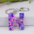 Resin letter N keychain with purple and blue stones and silver lobster clasp accessory - Letter N