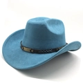 Detail of lake blue suede cowboy hat with brown decorative band and metal accents - M (56-58cm) / Peacock Blue (Suede)