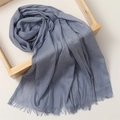 Blue cotton linen scarf with frayed edges displayed in a wooden frame - 180*100cm / Blue Gray (TH39-40)