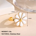 Golden stainless steel daisy flower open ring with white petals and size annotations - 956G-6 / White Petal
