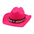 Hot pink felt cowboy hat with turquoise western band and bohemian ethnic decorations - One Size / Rose Red