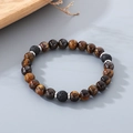 Handmade tiger eye and volcanic stone beaded bracelet with silver spacers for unisex style - Yellow Tiger Eye Black Volcanic Stone Silver Spacers Style (KB210123-Z)