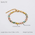 Bracciale in acciaio placcato oro 18K con perle di smalto colorato e zirconi - Placcato Oro 18K / Stile Malocchio Colorato (SL41172)