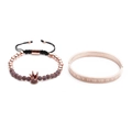 Herren Armband-Set in Roségold mit Krone, Perlen und römischen Ziffern Armreif mit Zirkonia - Blauer Zirkonia Roségold-Set