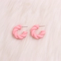 Chic twisted C-shaped hoop earrings in a soft matte pink finish for women - Small Light Pink Twisted