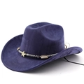 Detail of navy faux suede cowboy hat featuring star metal studs and braided band - M (56-58cm) / Navy Blue