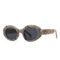 Retro oval sunglasses with marble texture tortoiseshell frame and dark lenses - Stone Grain Black Grey