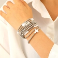 Set di bracciali multistrato con perle argentate e ciondolo a forma di croce - Set Croce Perla Artificiale Argento (H-91)