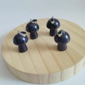 Set of four blue sandstone mini mushroom pendants with metal loops on wooden base - Blue Goldstone (Synthetic)