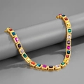 10mm colorful cubic zirconia Cuban link chain necklace in gold finish for men hiphop style - 20 inch Necklace (50cm) / Gold Multicolor