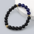 Men's matte black stone and lapis lazuli beaded bracelet with gold accents - Matte Black Lapis Lazuli Beaded Style (ML-X00006)