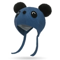 Blauwe gebreide kindermuts met panda-ontwerp, oorkleppen en zwarte pompons - Hemelsblauw