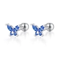 S925 sterling silver butterfly stud earrings with blue marquise cut gems and screw ball back - Silver-Blue Zirconia
