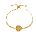 Adjustable gold heart charm bracelet featuring druzy texture and faceted gold beads - Gold