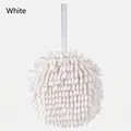 Absorbent white chenille hand towel ball with convenient hanging loop for drying - Off White