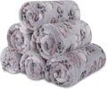Set of six soft grey flannel pet blankets with pink and dark grey paw print patterns - Light Grey Paw Print