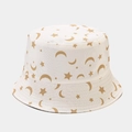 Chapeau bob blanc avec motifs étoiles et lunes dorées, design réversible élégant - Blanc Étoile Lune