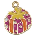 Colorful enamel pumpkin fruit charm with gold finish for DIY jewelry and bracelets - Christmas Gift Box 15x18mm