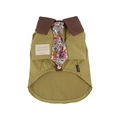 Retro corduroy dog shirt in olive green with brown collar and cartoon bear tie - S / Dark Green
