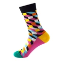 3D geometric pattern crew socks with colorful blocks and vibrant contrast heel - No. 185 Multicolor Cube