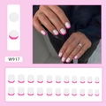 Unghie finte French bianche con punte rosa acceso in forma quadrata e stile minimalista - Tipo di Colla / Stile francese semplice (W917)