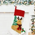 Calza di Natale con renna 3D e bordo rosso peloso per decorazioni festive di capodanno - Alce