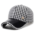 Berretto da baseball pied-de-poule da donna con logo M dorato e visiera in pelle nera - Regolabile / Nero