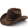 Classic dark brown suede cowboy hat with wide brim and bull emblem leather band - M(56-58cm) / Coffee