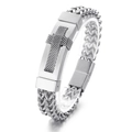 Bracciale hip hop in acciaio inossidabile argento con doppia catena e croce - Color Acciaio