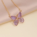 Macro shot of purple crystal butterfly pendant with a delicate golden necklace chain - 8# Light Purple Necklace