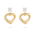 18K gold-plated titanium earrings with square zircon and hollow heart-shaped pendants - Gold/Clear (NMSE-D121-3)