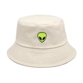 Bob en coton blanc crème avec broderie tête d'alien pour un style urbain et minimaliste - M (56-58cm) / Beige