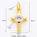 Miniature gold plated copper cross pendant with inset zircon stone for jewelry making - L75 Cross / Gold
