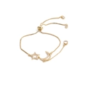 Bracciale regolabile stella e luna dorate con pietre di zircone cubico micro-pave - Stella Luna con catena veneziana