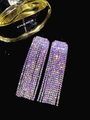 Sparkling multi-row rainbow rhinestone long tassel earrings with a geometric design - KE005S-WAB Iridescent Long Tassel