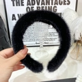 Plush black faux mink fur headband with a soft texture for stylish autumn and winter wear - Black