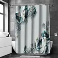 Tenda da doccia in poliestere con rose blu e bianche e farfalle dorate su grigio - 90x180cm / Grigio