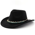 Ethnic style black faux suede western cowboy hat with colorful beaded band - M(56-58cm) / Black