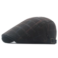 Classic British cotton plaid beret flat cap with adjustable side buckle in brown and blue - Adjustable / Coffee