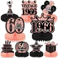Nine-piece rose gold 60th birthday honeycomb table centerpieces with glitter cardstock details - 60th Birthday Style / 9 Pieces Set / Rose Gold