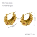 Massive 18k vergoldete Edelstahl-Ohrringe mit roten und weißen Zirkoniasteinen - Unregelmäßiges Relief Mit Farbigem Zirkonia-Stil (910-Gold)