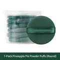 Lot de 7 éponges à maquillage rondes vert foncé avec boîte de rangement transparente - Rond / 7 Pièces / Tarte à l'ananas (7 pièces en tube)