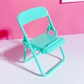 Mini folding chair phone stand in turquoise plastic for desk decoration - Green