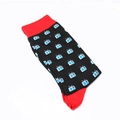 Detail of cotton crew socks featuring retro TV patterns and red contrast heel and toe - One Size / Retro TV Pattern (A177)