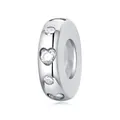 Polished S925 sterling silver charm bead with heart and round white zirconia stones - 925 Silver / Simple Heart Spacer