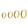 925 sterling silver hoop earrings with black zircon stones in four sizes and golden finish - Gold - Black Zirconia